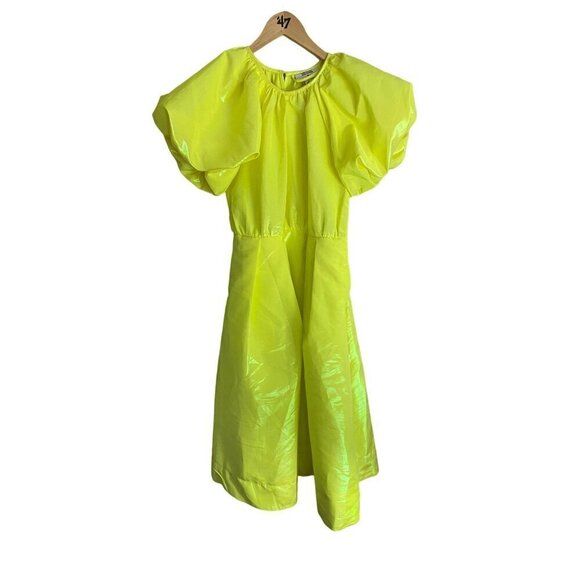 Christopher John Rogers Women's Flourescent yellow Puff Sleeve Dress - XS - Picture 2 of 14